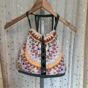 Allure Plus Women's Tribal Aztec Open Criss Cross Padded Halter Swim Top 22/24